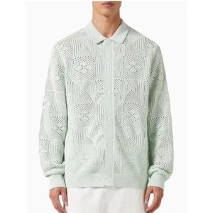 Kith Tilden Crochet Button Down Sweater Zen Green